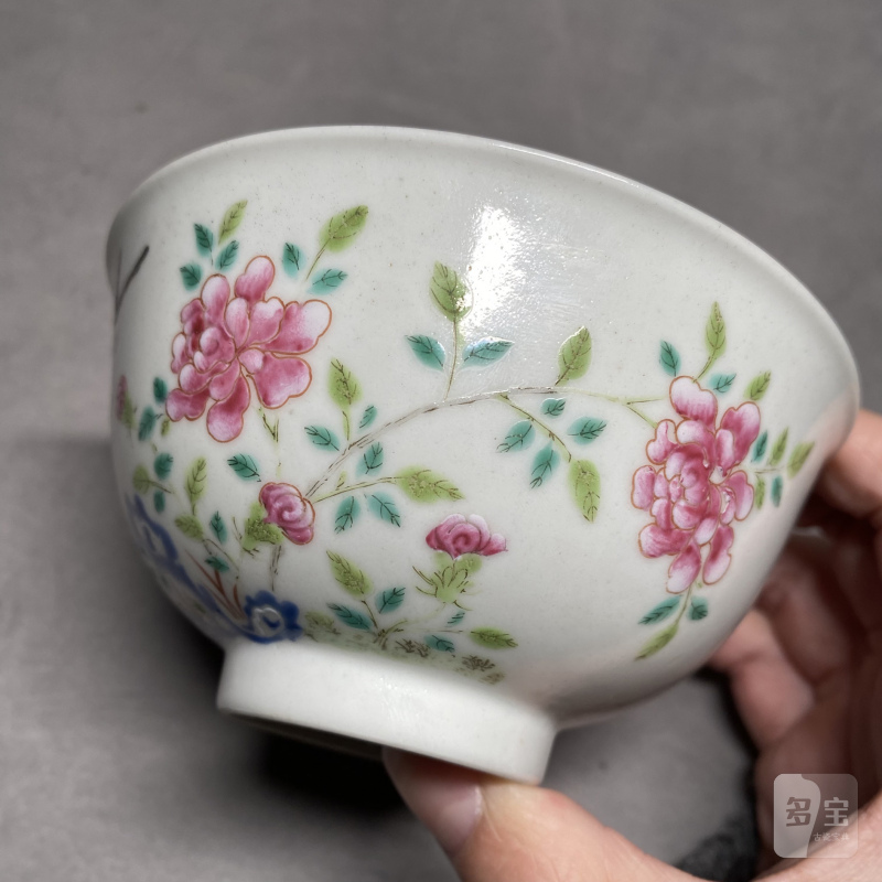 清道光 粉彩花鸟纹碗 - 图6